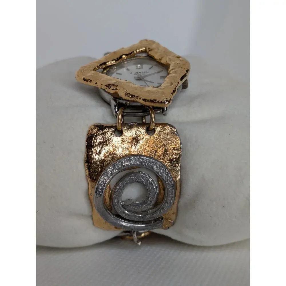 Vintage J Jansen Watch Women Gold Silver Tone Metallic Art Handmade Whimsical 7”